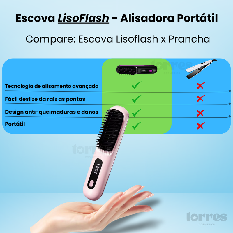 Escova LisoFlash -  Alisadora Portátil - Cabelo Liso em qualquer lugar