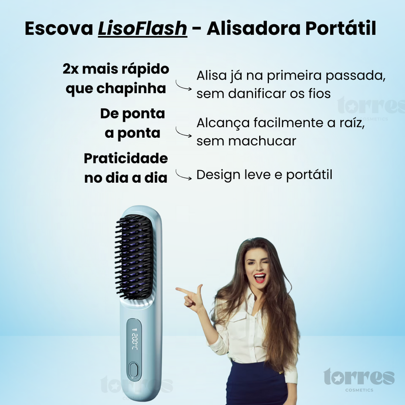 Escova LisoFlash -  Alisadora Portátil - Cabelo Liso em qualquer lugar