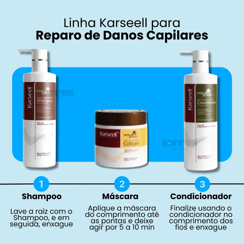 Trio Karseell: Shampoo, Condicionador e Máscara