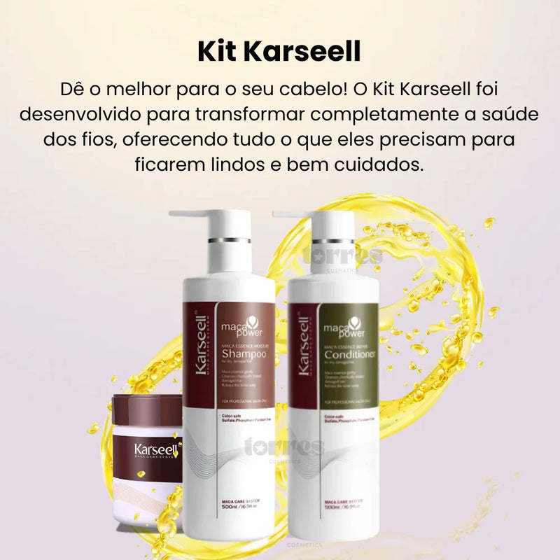 Trio Karseell: Shampoo, Condicionador e Máscara