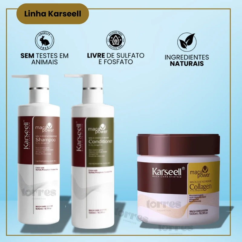 Trio Karseell: Shampoo, Condicionador e Máscara