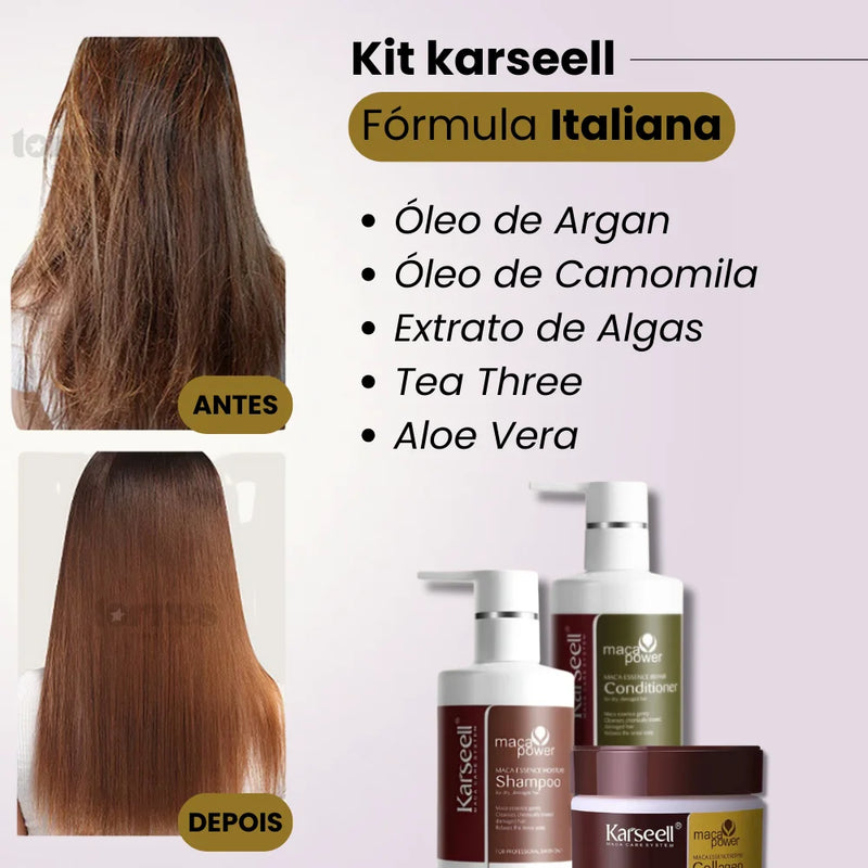Trio Karseell: Shampoo, Condicionador e Máscara