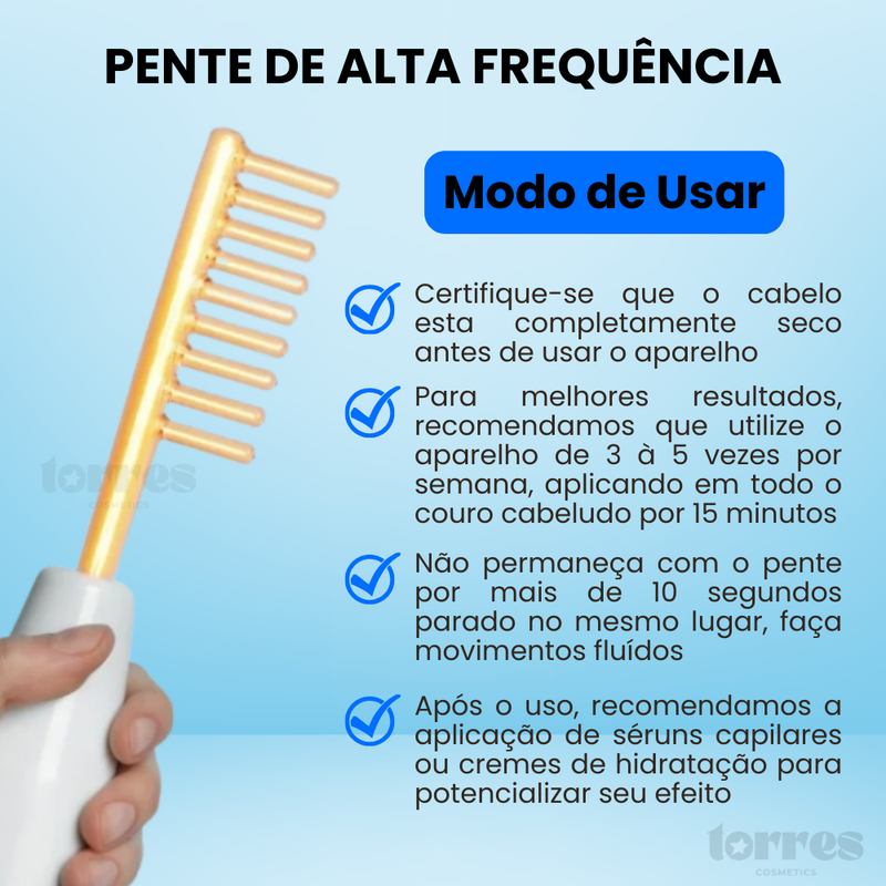 Pente Terapêutico de Alta Frequência - Terapia capilar em casa